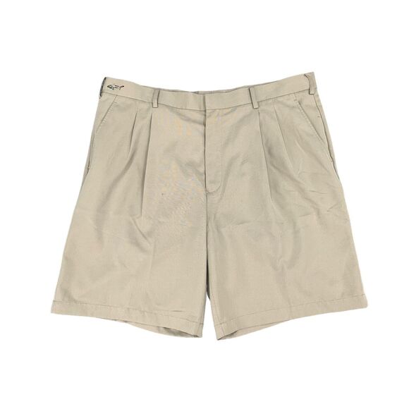 Greg Norman Short Mens 40 Solid Beige Microfiber Pleated Front Performance Chino - Picture 1 of 11